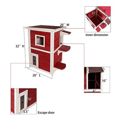 Show full view: Petsfit 2-Story Weatherproof Outdoor Cat House, Red slide 3 of 7