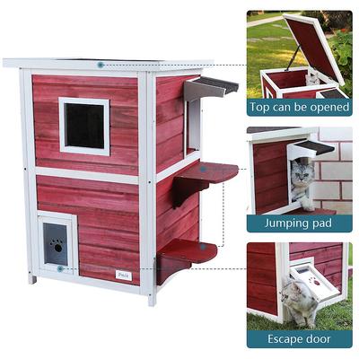 Show full view: Petsfit 2-Story Weatherproof Outdoor Cat House, Red slide 4 of 7