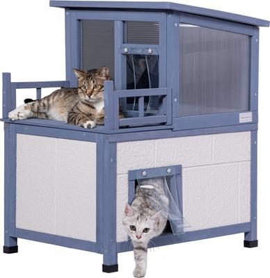 Show full view: Petsfit 2-Story Wooden Outdoor Cat House, White slide 1 of 9