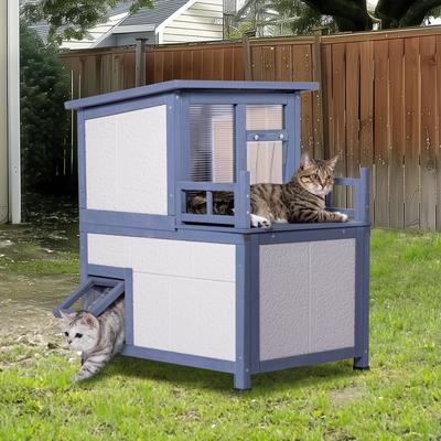 Show full view: Petsfit 2-Story Wooden Outdoor Cat House, White slide 7 of 9