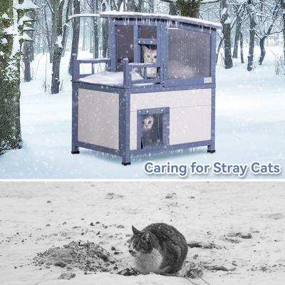 Show full view: Petsfit 2-Story Wooden Outdoor Cat House, White slide 6 of 9