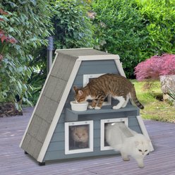 Petsfit 3 Door Insulated Wooden Outdoor Cat House, Grey