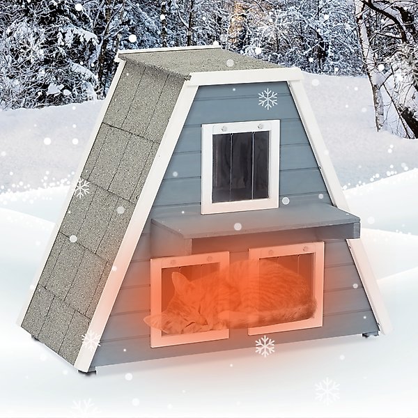 Show full view: Petsfit 3 Door Insulated Wooden Outdoor Cat House, Grey slide 7 of 8