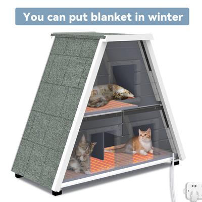 Show full view: Petsfit 3 Door Insulated Wooden Outdoor Cat House, Grey slide 7 of 9