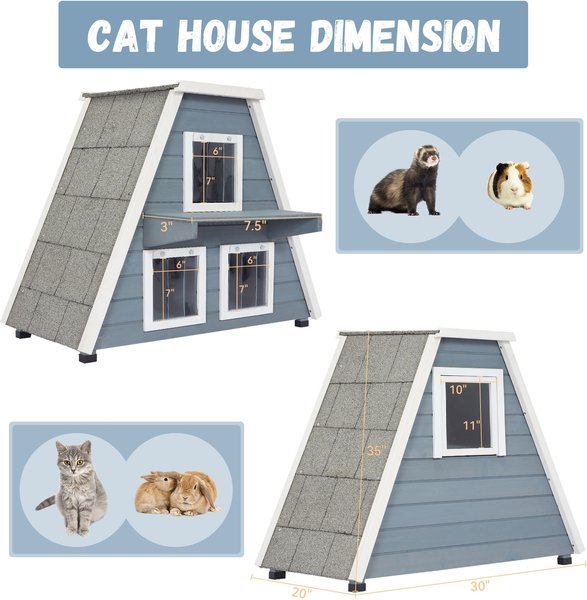 Show full view: Petsfit 3 Door Insulated Wooden Outdoor Cat House, Grey slide 2 of 8