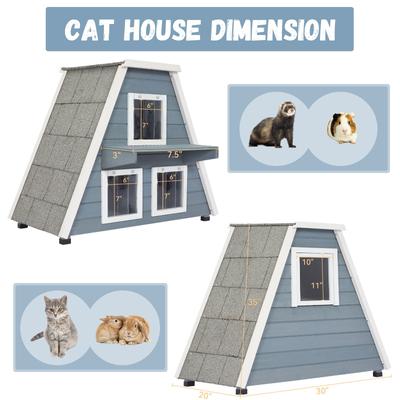 Show full view: Petsfit 3 Door Insulated Wooden Outdoor Cat House, Grey slide 3 of 9