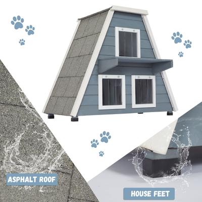 Show full view: Petsfit 3 Door Insulated Wooden Outdoor Cat House, Grey slide 4 of 9