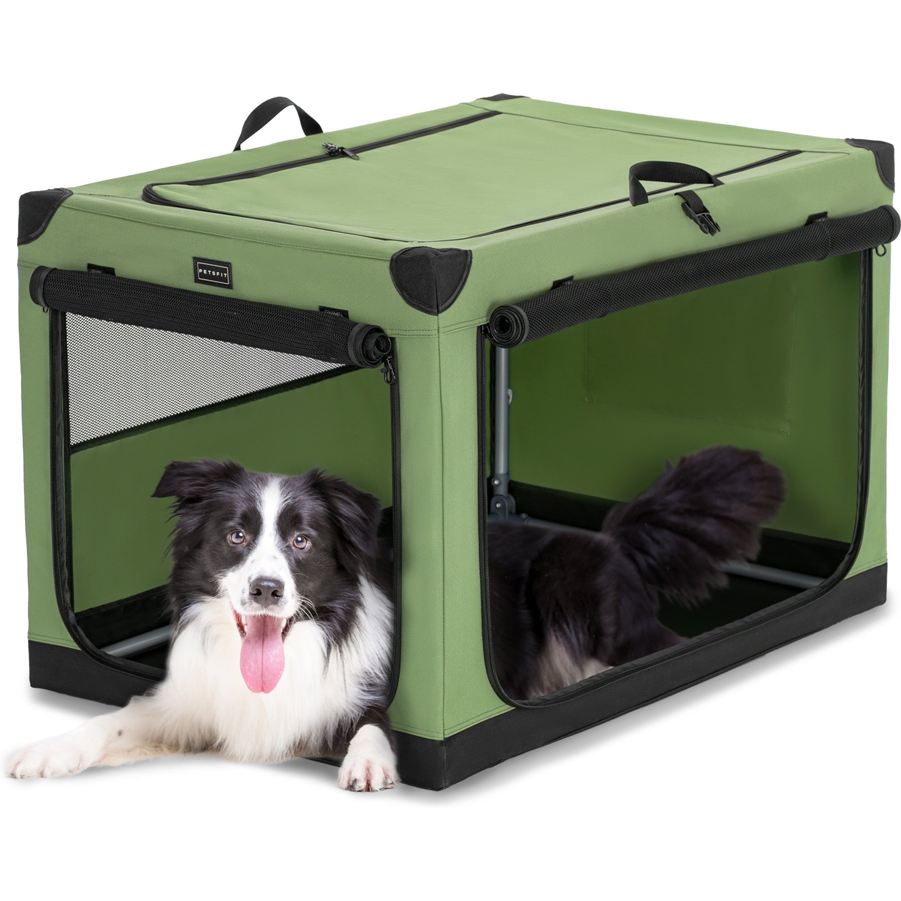 Petsfit 3 Mesh Door Collapsible Soft-Sided Dog Kennel, Green, 36 inch
