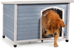 Petsfit Adjustable Foot Mat & Door Flap Wooden Outdoor Dog House, Gray, Large: 45.6-in