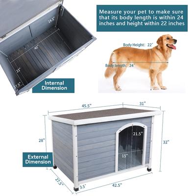 Show full view: Petsfit Adjustable Foot Mat & Door Flap Wooden Outdoor Dog House, Gray, Large: 45.6-in slide 2 of 6