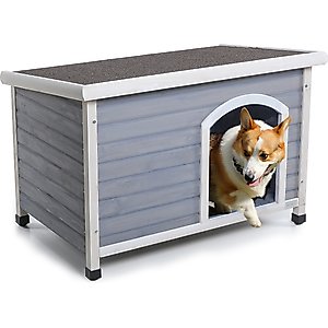 Petsfit Adjustable Foot Mat & Door Flap Wooden Outdoor Dog House, Gray, Medium: 40.8-in