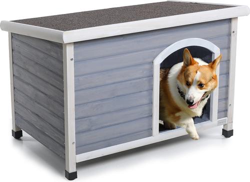 Show full view: Petsfit Adjustable Foot Mat & Door Flap Wooden Outdoor Dog House, Gray, Medium: 40.8-in slide 1 of 6