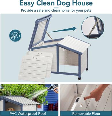 Petsfit Adjustable Foot Mat & Door Flap Wooden Outdoor Dog House, White