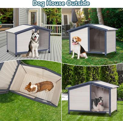 Petsfit Adjustable Foot Mat & Door Flap Wooden Outdoor Dog House, White