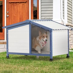 Petsfit Adjustable Foot Mat & Door Flap Wooden Outdoor Dog House, White, Medium: 42-in