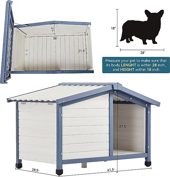 Show full view: Petsfit Adjustable Foot Mat & Door Flap Wooden Outdoor Dog House, White, Medium: 42-in slide 5 of 6