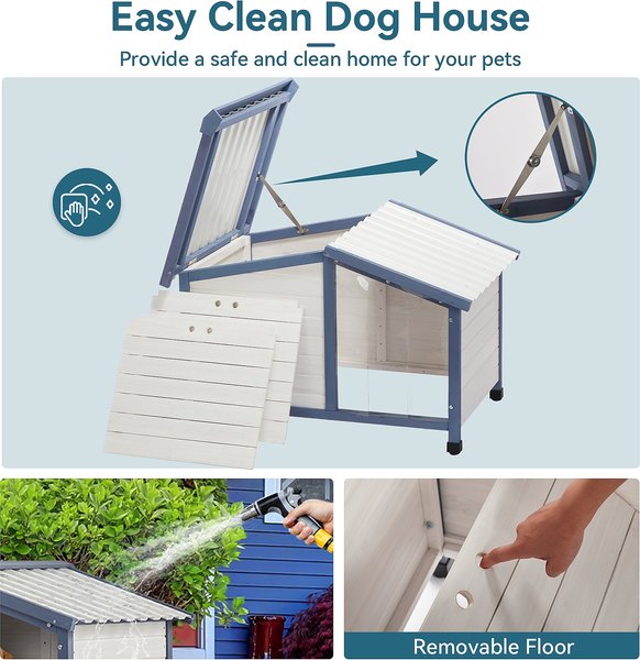 Show full view: Petsfit Adjustable Foot Mat & Door Flap Wooden Outdoor Dog House, White, Medium: 42-in slide 3 of 6