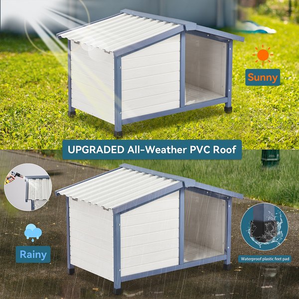 Show full view: Petsfit Adjustable Foot Mat & Door Flap Wooden Outdoor Dog House, White, Medium: 42-in slide 2 of 6