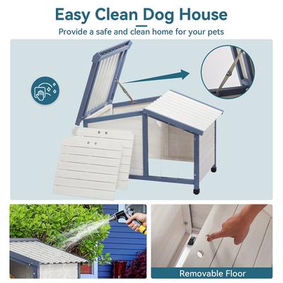 Show full view: Petsfit Adjustable Foot Mat & Door Flap Wooden Outdoor Dog House, White, Small: 33-in slide 3 of 7