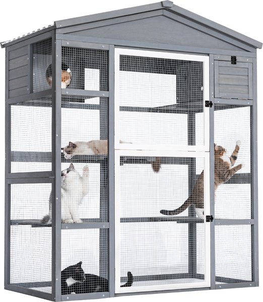 Petsfit Catio Wooden Outdoor Cat House, Grey