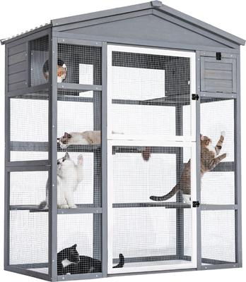 Show full view: Petsfit Catio Wooden Outdoor Cat House, Grey slide 7 of 8