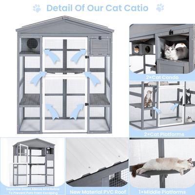 Show full view: Petsfit Catio Wooden Outdoor Cat House, Grey slide 4 of 8