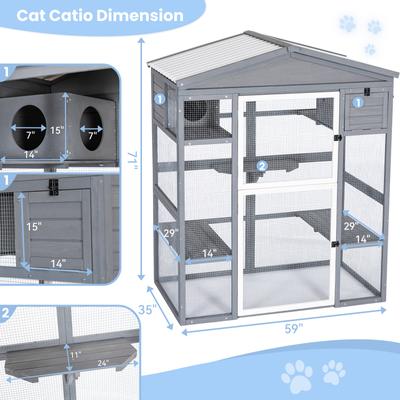 Show full view: Petsfit Catio Wooden Outdoor Cat House, Grey slide 3 of 8