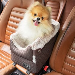 Petsfit Center Small Dog Console Car Seat with Safe Protection Hooks, Upgraded Safety Tethers, & Washable Cushion, Medium, Brown