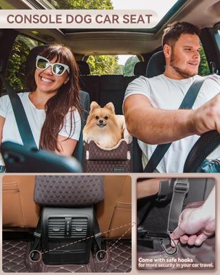 Show full view: Petsfit Center Small Dog Console Car Seat with Safe Protection Hooks, Upgraded Safety Tethers, & Washable Cushion, Medium, Brown slide 2 of 8
