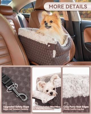 Show full view: Petsfit Center Small Dog Console Car Seat with Safe Protection Hooks, Upgraded Safety Tethers, & Washable Cushion, Medium, Brown slide 3 of 8