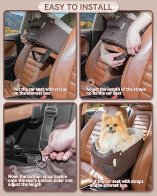 Show full view: Petsfit Center Small Dog Console Car Seat with Safe Protection Hooks, Upgraded Safety Tethers, & Washable Cushion, Medium, Brown slide 7 of 8