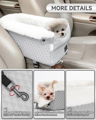 Show full view: Petsfit Center Small Dog Console Car Seat with Safe Protection Hooks, Upgraded Safety Tethers, & Washable Cushion, Medium, Gray slide 4 of 9