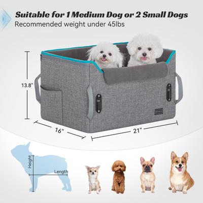 Show full view: Petsfit Dog Car Booster Seat with 2 Clip-On Safety Leashes, Medium+, Gray slide 6 of 10
