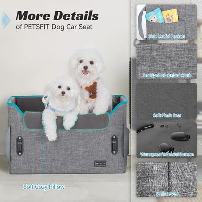 Show full view: Petsfit Dog Car Booster Seat with 2 Clip-On Safety Leashes, Medium+, Gray slide 7 of 10