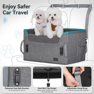 Show full view: Petsfit Dog Car Booster Seat with 2 Clip-On Safety Leashes, Medium+, Gray slide 4 of 10