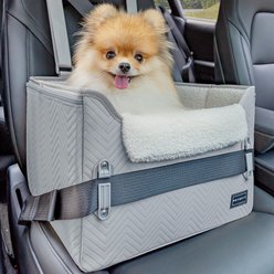 Petsfit Dog Car Booster Seat with Clip-On Leash & Adjustable Straps, Medium, Gray