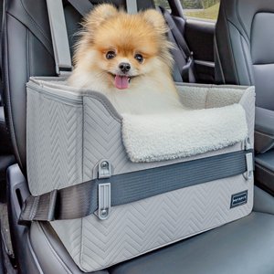 Petsfit Dog Car Booster Seat with Clip-On Leash & Adjustable Straps, Medium, Gray