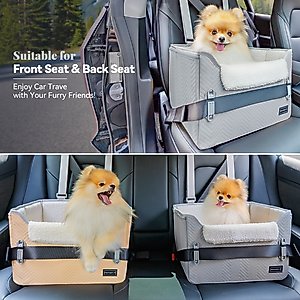 Petsfit Dog Car Booster Seat with Clip-On Leash & Adjustable Straps, Medium, Gray