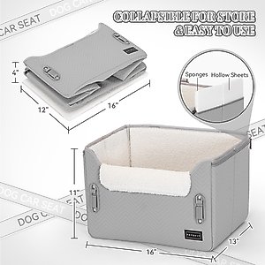 Petsfit Dog Car Booster Seat with Clip-On Leash & Adjustable Straps, Medium, Gray