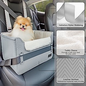 Petsfit Dog Car Booster Seat with Clip-On Leash & Adjustable Straps, Medium, Gray