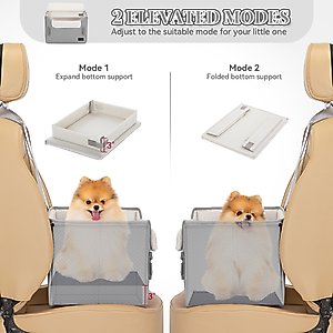Petsfit Dog Car Booster Seat with Clip-On Leash & Adjustable Straps, Medium, Gray