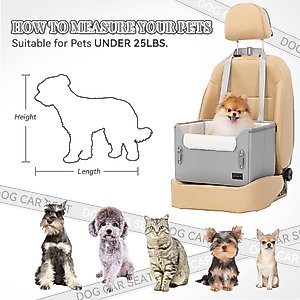 Petsfit Dog Car Booster Seat with Clip-On Leash & Adjustable Straps, Medium, Gray