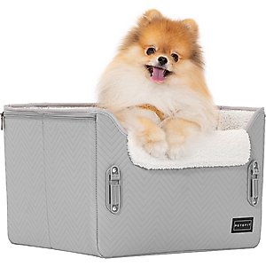 Petsfit Dog Car Booster Seat with Clip-On Leash & Adjustable Straps, Medium, Gray