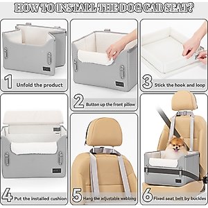 Petsfit Dog Car Booster Seat with Clip-On Leash & Adjustable Straps, Medium, Gray