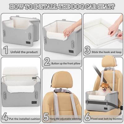 Show full view: Petsfit Dog Car Booster Seat with Clip-On Leash & Adjustable Straps, Medium, Gray slide 5 of 11