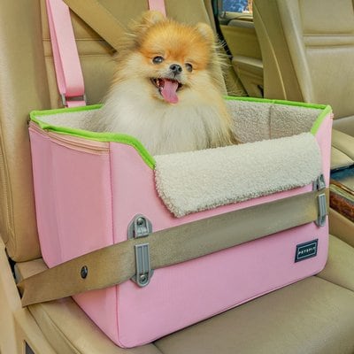 Petsfit Petsfit Dog Car Booster Seat with Clip-On Leash & Adjustable Straps, Medium, Pink