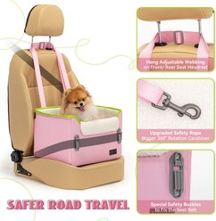 Petsfit Dog Car Booster Seat with Clip-On Leash & Adjustable Straps, Medium, Pink slide 2 of 9