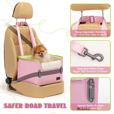 Show full view: Petsfit Dog Car Booster Seat with Clip-On Leash & Adjustable Straps, Medium, Pink slide 3 of 10