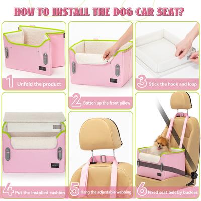 Show full view: Petsfit Dog Car Booster Seat with Clip-On Leash & Adjustable Straps, Medium, Pink slide 8 of 10