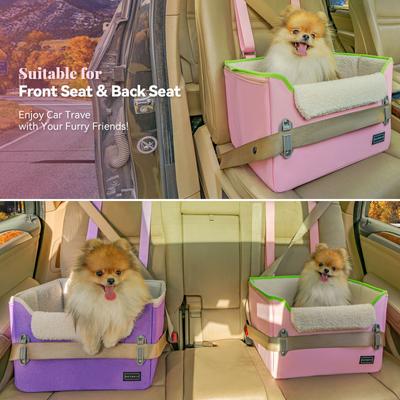 Show full view: Petsfit Dog Car Booster Seat with Clip-On Leash & Adjustable Straps, Medium, Pink slide 2 of 10